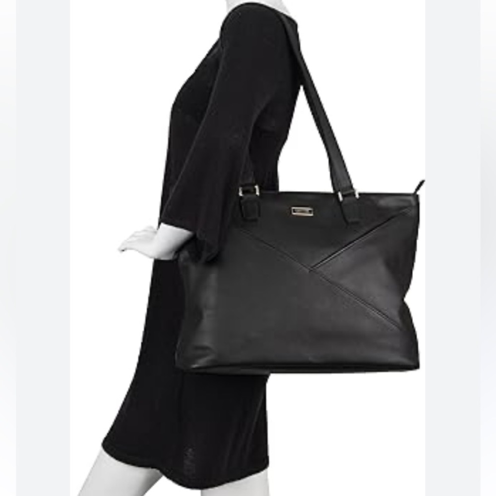 Kenneth Cole Reaction women’s business savvy leather lap top tote black bag